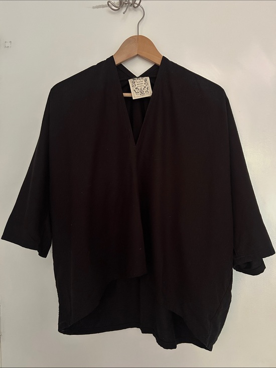 Miranda Bennett Studio Tops - Miranda Bennett Black Raw Silk V-Neck Women's Top